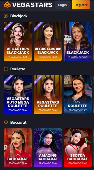 Vegastars live casino mobile